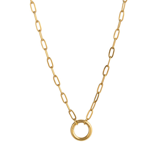 Gold Paperclip Chain Clasp Pendant Necklace 45cm
