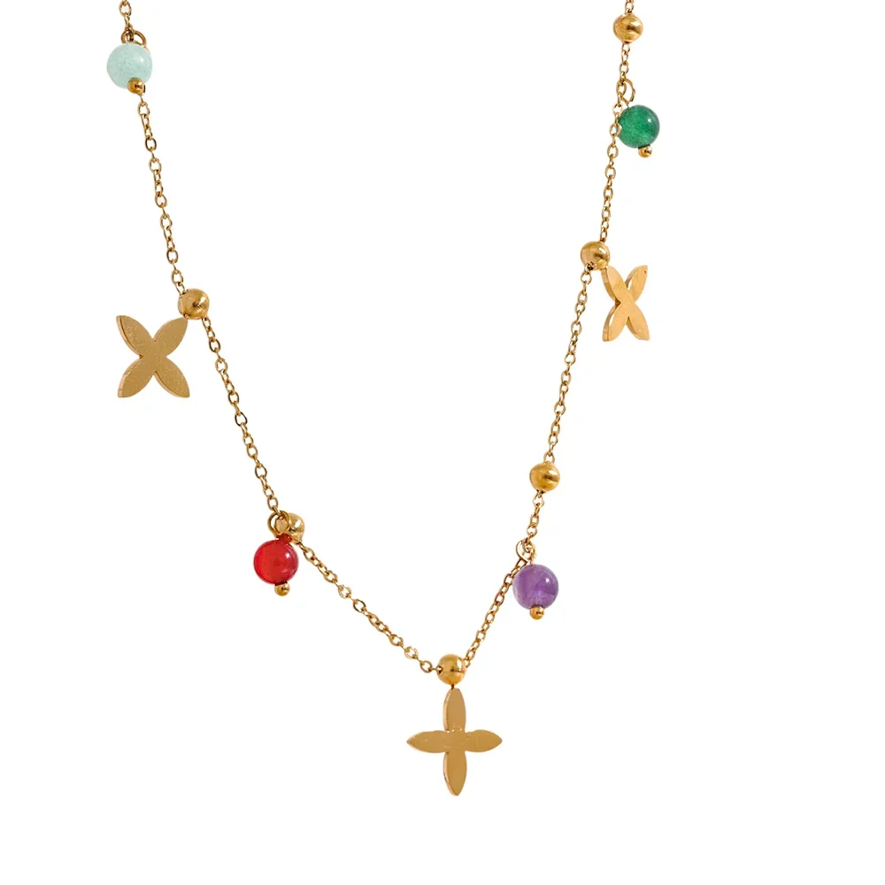 Naomi Stone Flower Drop Necklace
