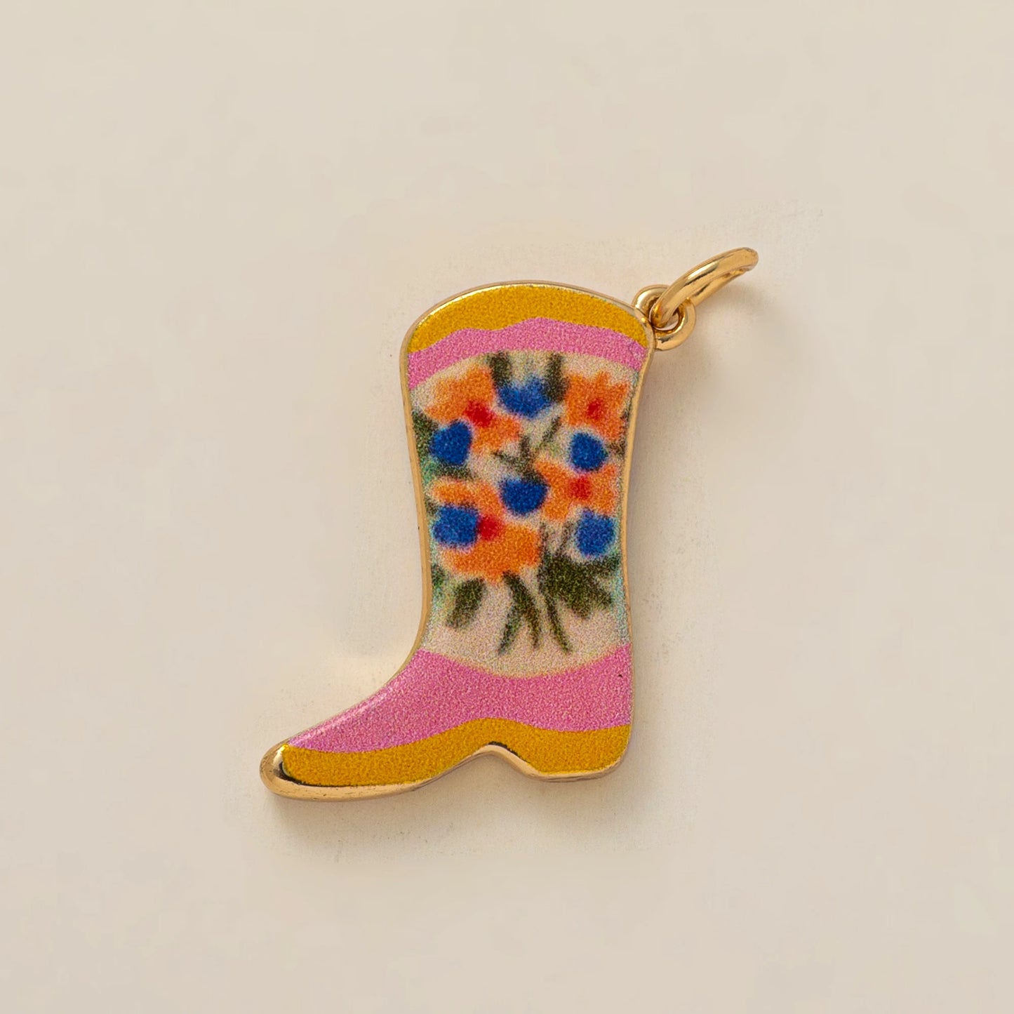 Pink Flowers Cowboy Boot Pendant