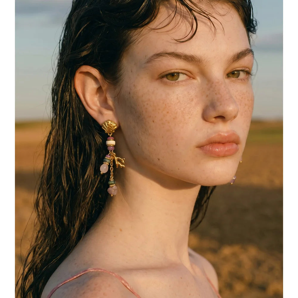 Alicia Pink Stone Drop Ocean Earrings