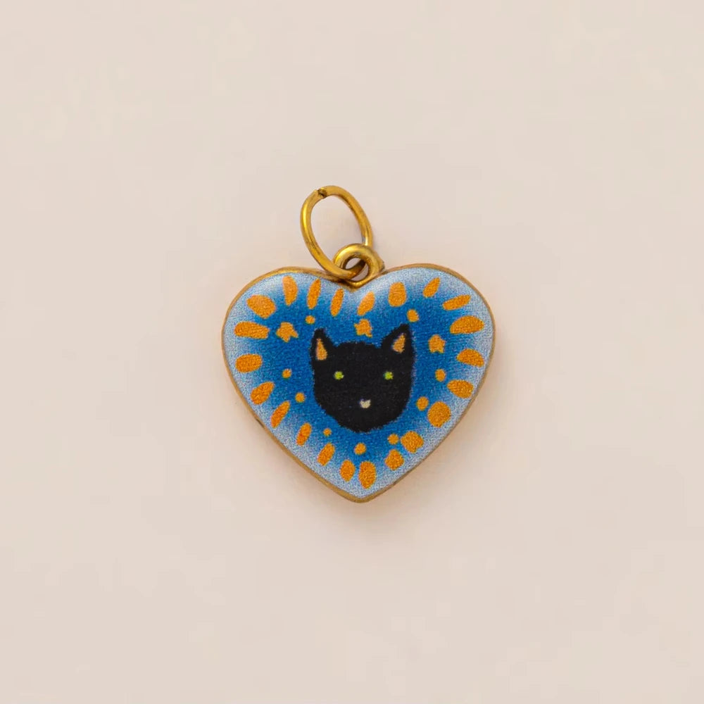 Gold Plated Black Cat Heart Pet Pendant