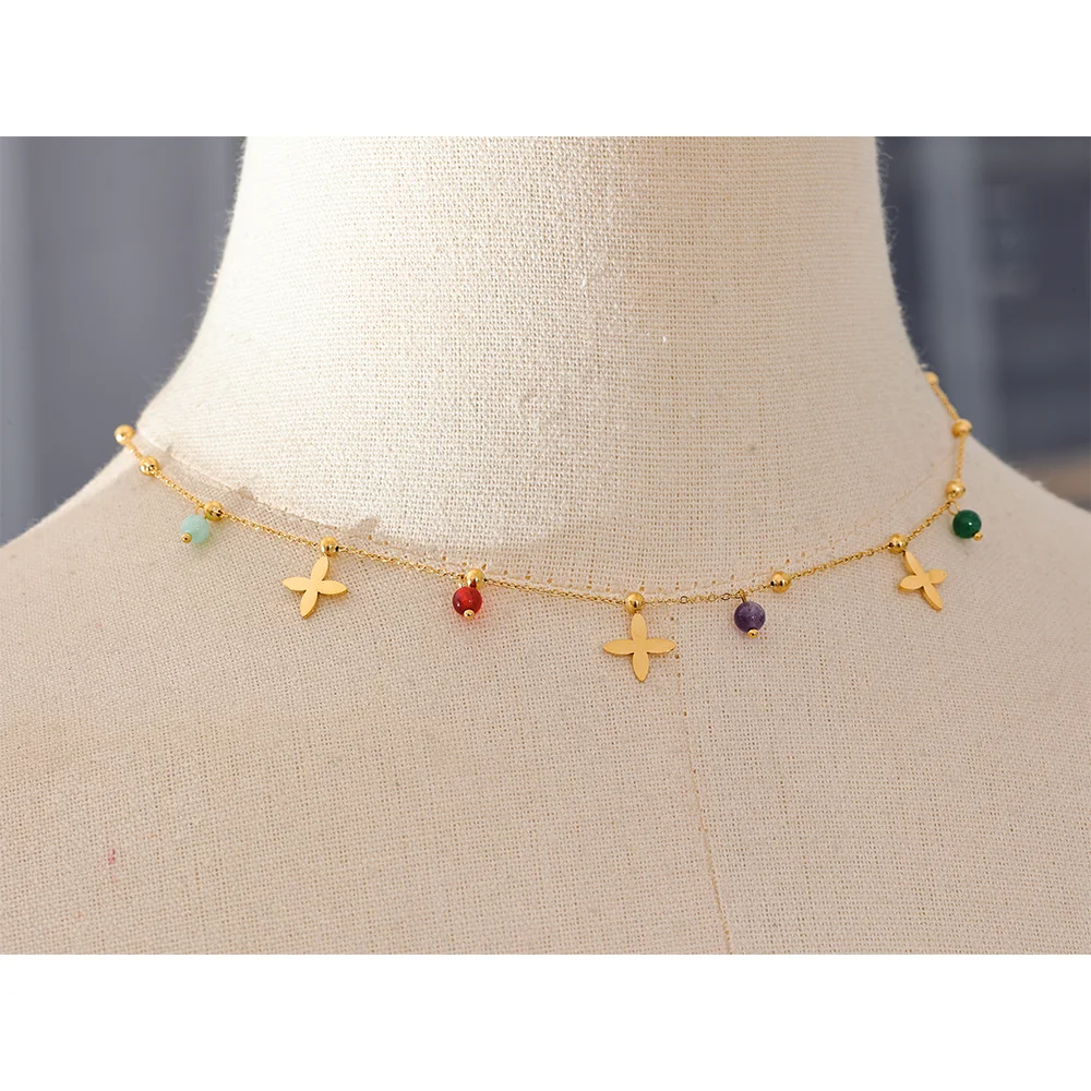 Naomi Stone Flower Drop Necklace