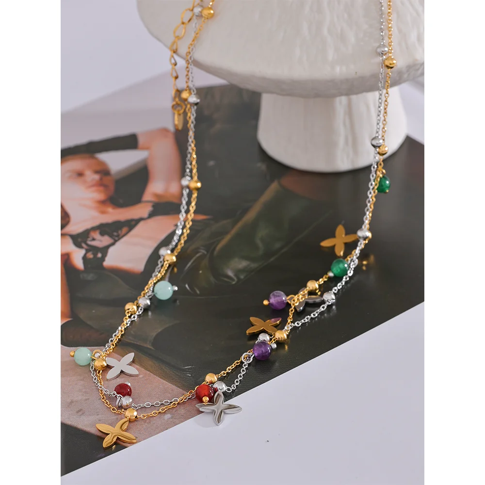 Naomi Stone Flower Drop Necklace