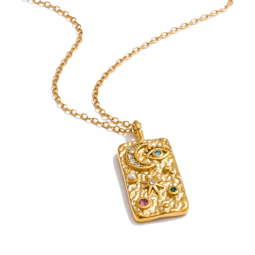 Gabriella Gold Crystal Star and Moon Pendant Necklace