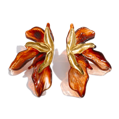 Elle Gold and Resin Flower Earrings